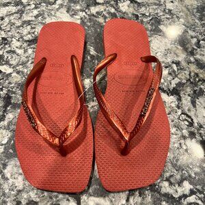 Havaianas Women's Slim Square Logo Metallic Mahagony